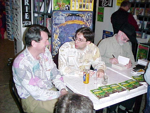 Vlastimir Talas (Czech publisher of Pratchett books), Viktor Janis (translator and interpreter of day), Terry Pratchett