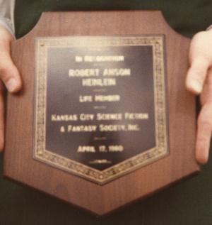 Plaque making Robert A. Heinlein a life member of the Kansas City Science Fiction and Fantasy Society (KaCSFFS)